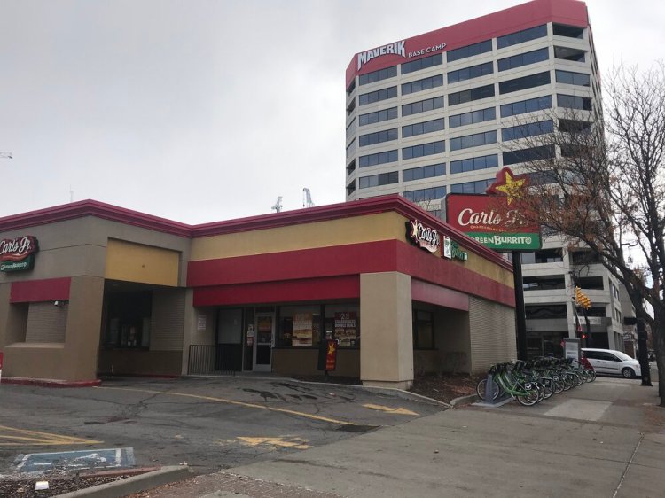The Carl’s Jr. fast food restaurant located at the intersection of 200 South and State Street in Salt Lake City, Utah.